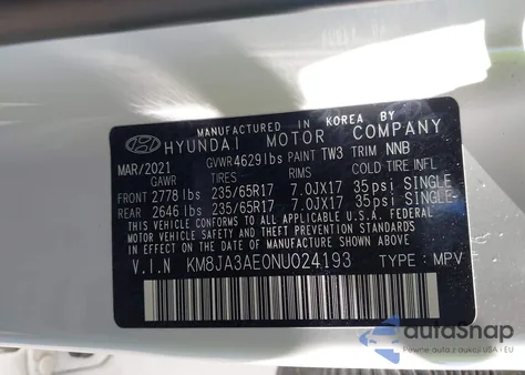 2022 Hyundai Tucson Se z USA, uszkodzony, nr VIN KM8JA3AE0NU024193